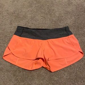 Neon orange speed up low rise lulu shorts 2.5”